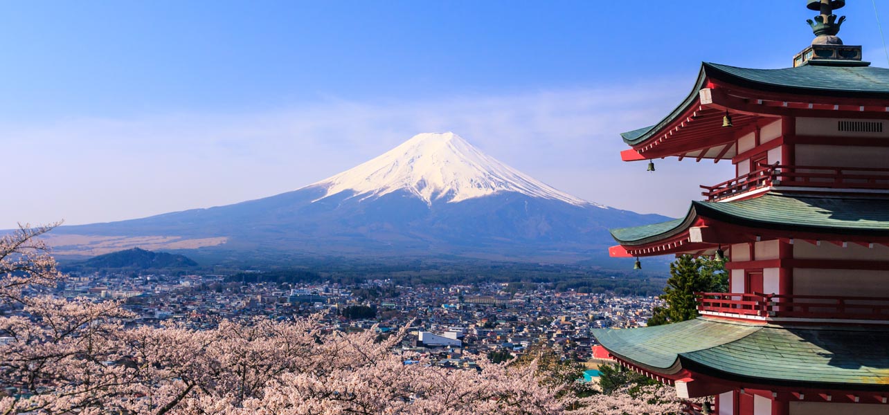 Japanese Pagoda with Mount Fuji