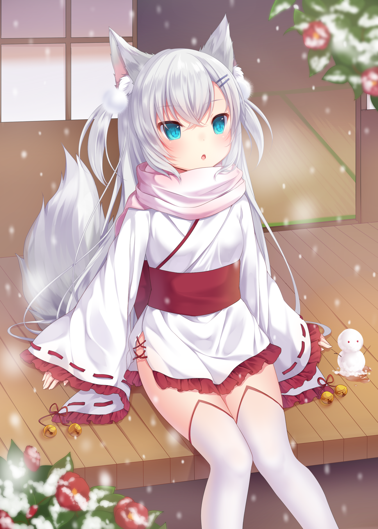 cute-fox-girl-sitting-outside-in-snow - animebot's'Gallery