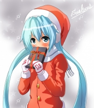 Christmas Anime Girl Handing Over Present Black Collar Gloves